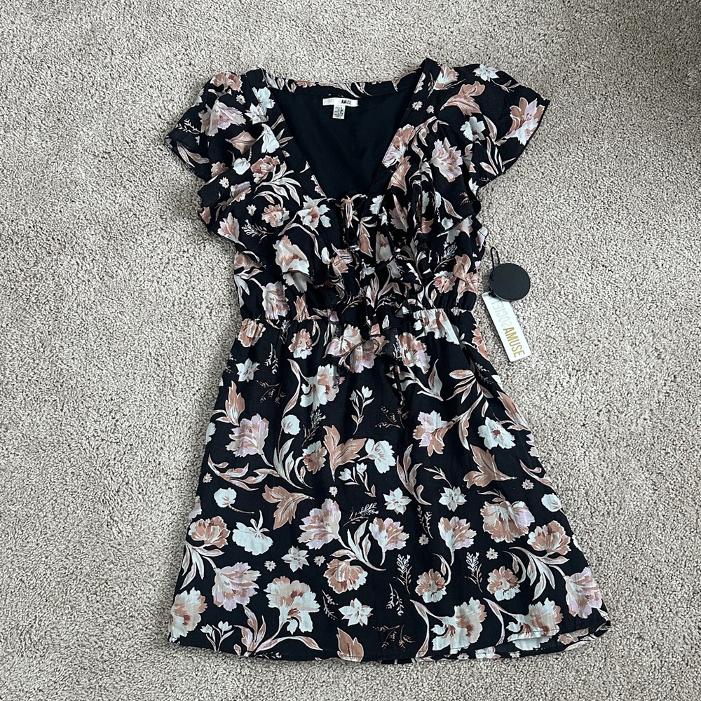 Amuse Society Black and Pink Floral Dress